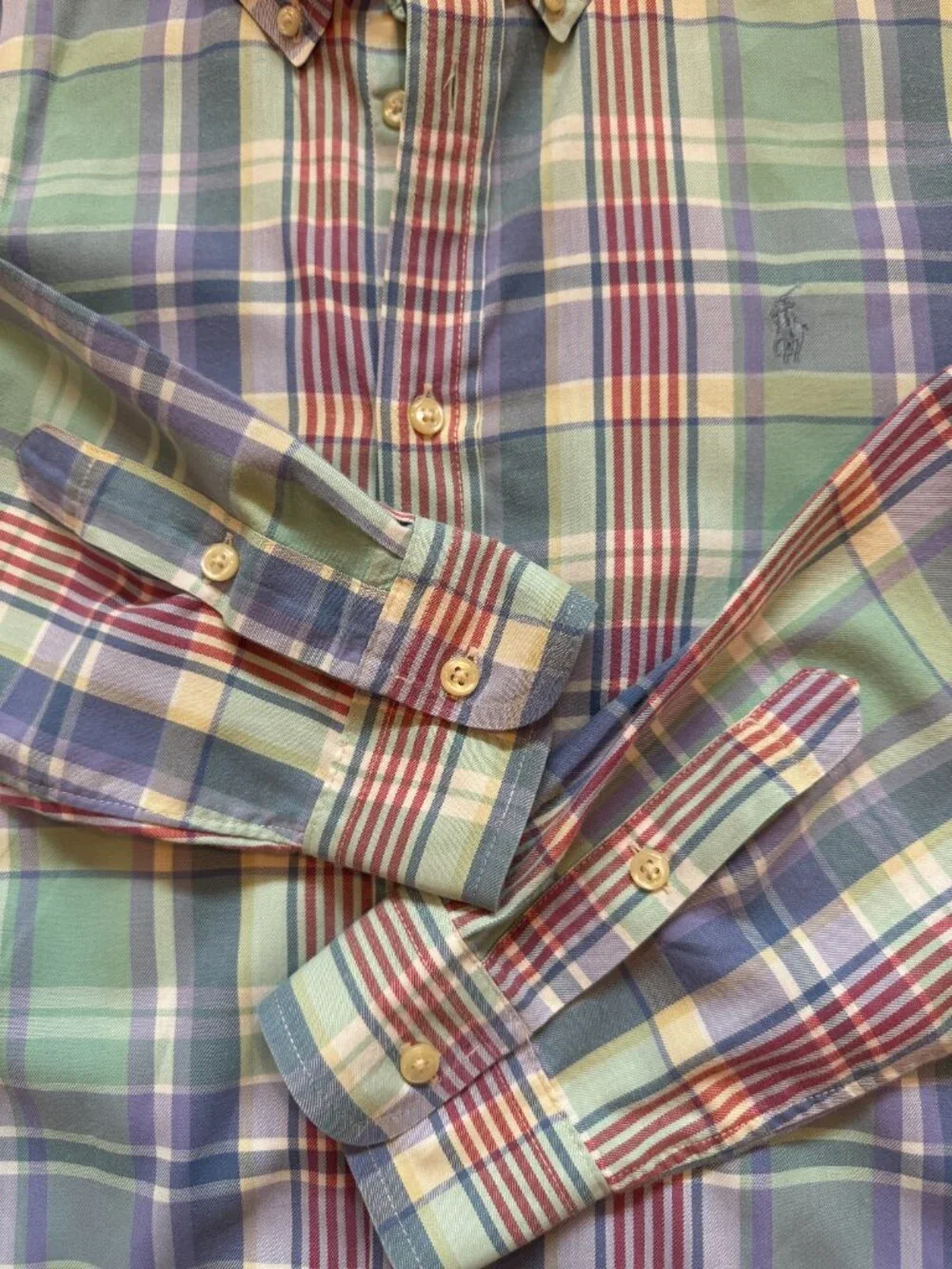 Polo Ralph Lauren Pastel Plaid Button Down Shirt Youth XL 18-20 Fit Mens XS EUC
